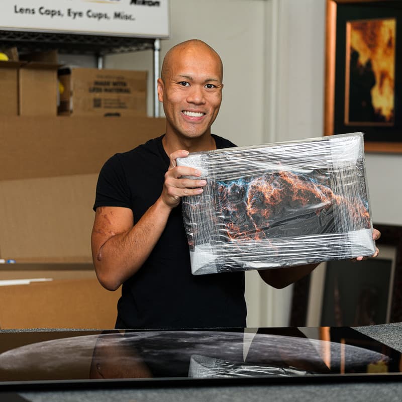 Aluminum metal print being displayed